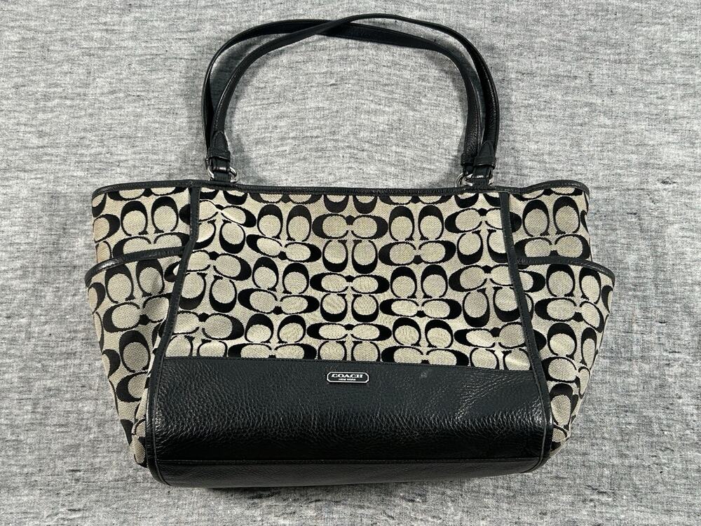 Coach Purse Shoulder Tote Bag Monogram C Black Grey Designer Fashion Carry
